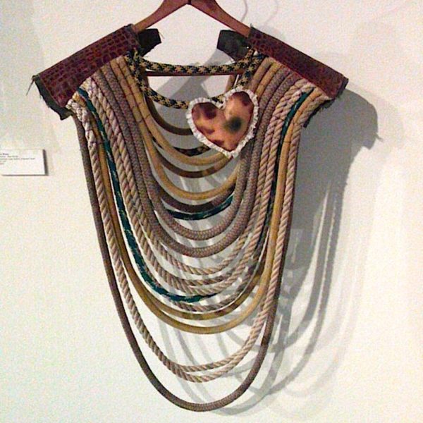 Warrior Rope Poncho- various synthetic ropes, leather, potpourri heart, 21x27"
