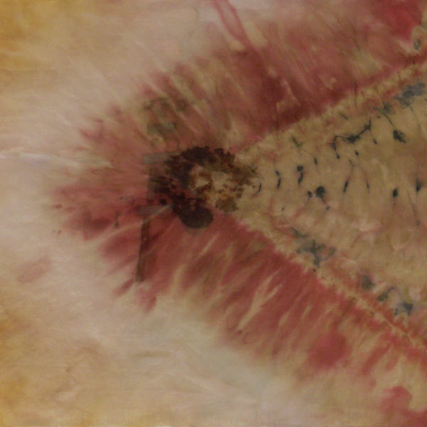 Vision- silk, rust, patina, shibori, natural dyes, 13x13"